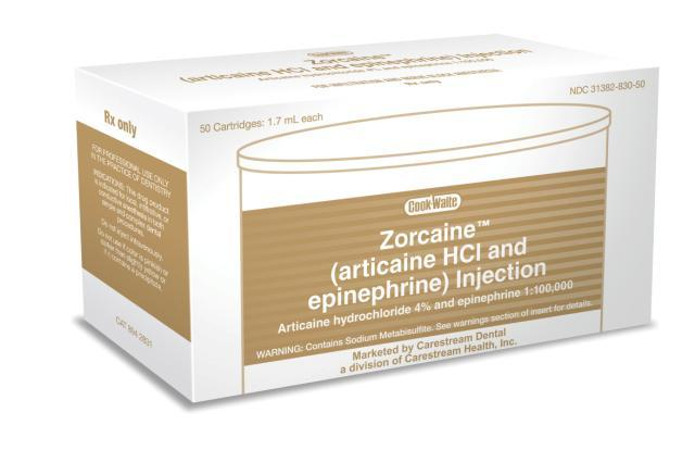 Zorcaine 4% With EPI 1:100,000 Cook-Waite 1.7ml 50/box Rx Zorcaine 4% With EPI 1:100,000 Cook-Waite 1.7ml 50/box Rx