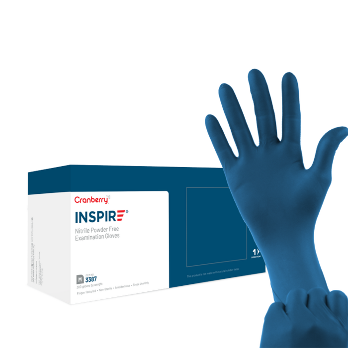 INSPIRE Nitrile Exam Gloves, Powder Free, Aegean Blue (Cranberry) INSPIRE Nitrile Exam Gloves, Powder Free, Aegean Blue (Cranberry)