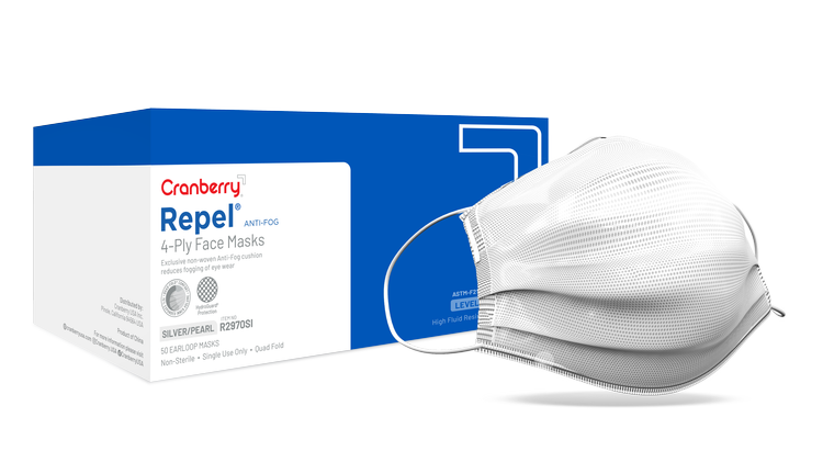 Repel Face Mask Antifog 4-Ply ASTM Level 3, 50/Box Repel Face Mask Antifog 4-Ply ASTM Level 3, 50/Box