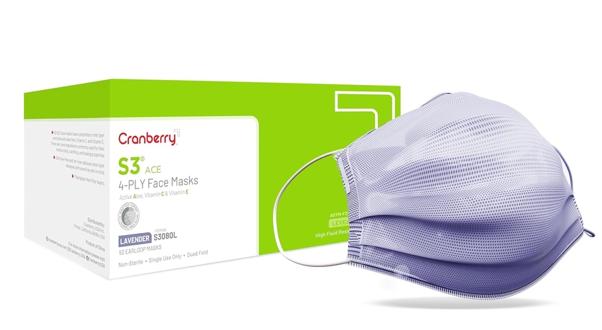 Cranberry S3 ACE Mask ASTM Level 3, 50/Bx Cranberry S3 ACE Mask ASTM Level 3, 50/Bx