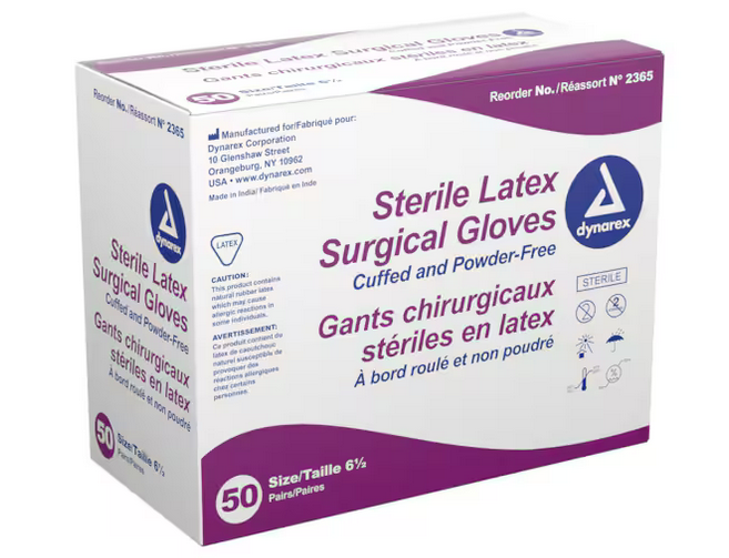 Gloves Latex Sterile Surgical 50 Pair/Box (Dynarex) Gloves Latex Sterile Surgical 50 Pair/Box (Dynarex)