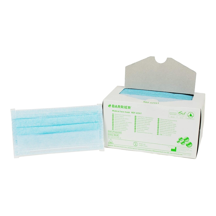 Face Masks Barrier Earloop Surgical, Extra Protection, Blue, 50/Pkg (Molnlycke) Face Masks Barrier Earloop Surgical, Extra Protection, Blue, 50/Pkg (Molnlycke)
