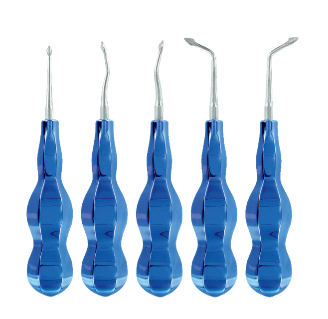 Atraumatic Extraction Elevator Kit 5pc - Blue Line Luxation Diamond Coated Tips Atraumatic Extraction Elevator Kit 5pc - Blue Line Luxation Diamond Coated Tips