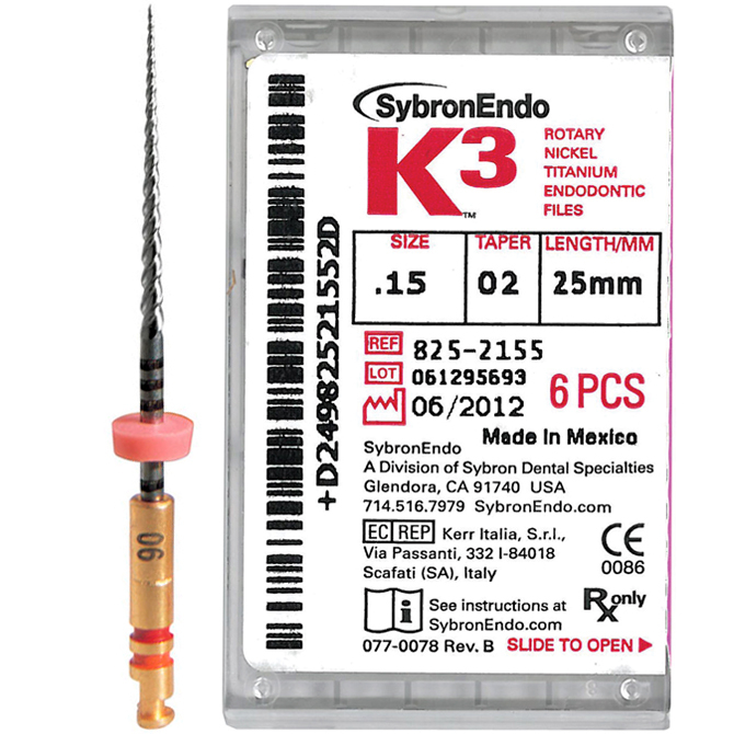 K3 Nickel Titanium Endodontic Files 21mm .06, 6/Pkg (SybronEndo) K3 Nickel Titanium Endodontic Files 21mm .06, 6/Pkg (SybronEndo)
