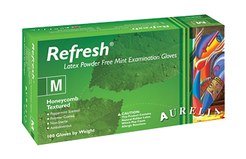 Aurelia Refresh MINT Latex Exam Gloves Powder Free 100/box Aurelia Refresh MINT Latex Exam Gloves Powder Free 100/box