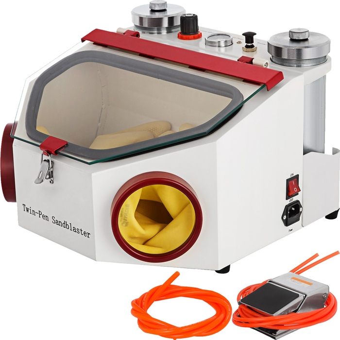 Sandblaster Twin Pen Machine Double Pen for Dental Lab 2 Tanks Lamp 